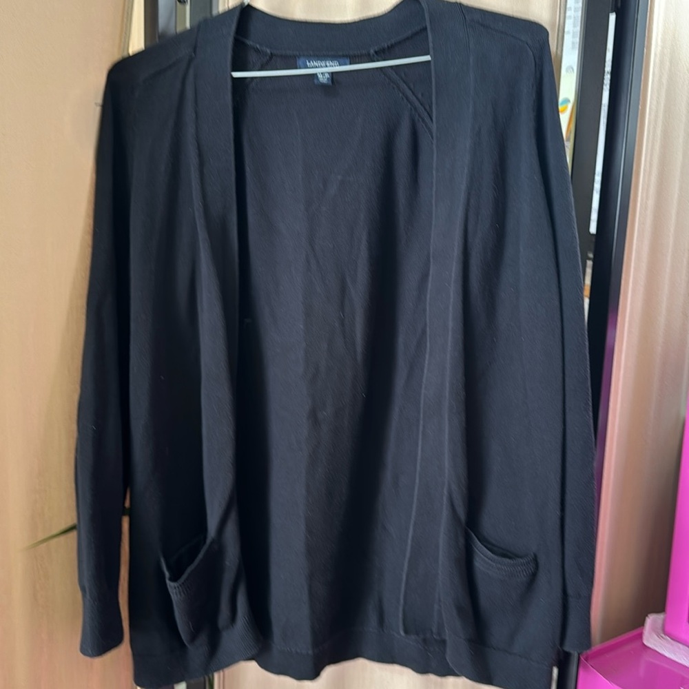 Lands End women’s black cardigan 100% cotton. ￼
